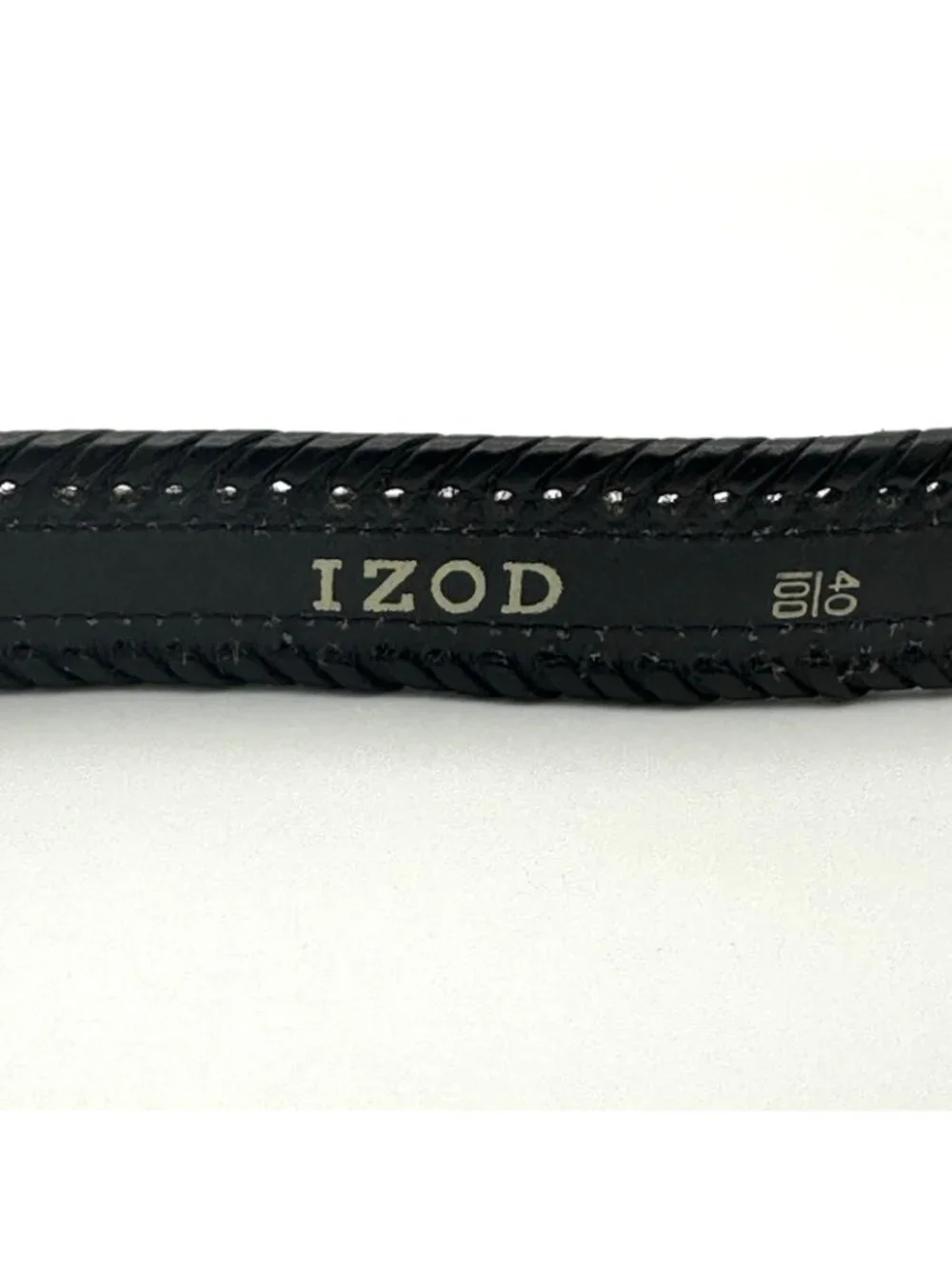 Izod Men’s Dress Belt Size 40 Black Leather White Canvas Golf Preppy
